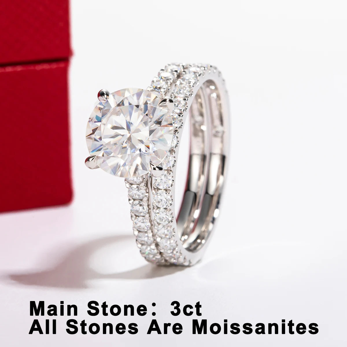 3 CT Round Cut Moissanite Bridal Engagement Ring Set