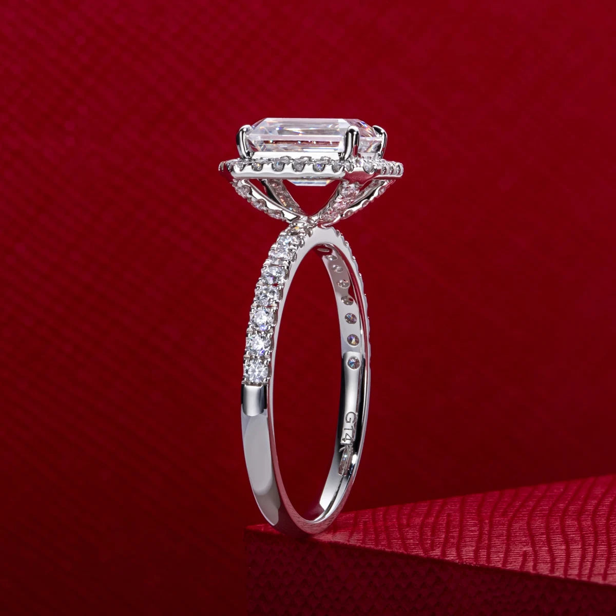 2 CT Emerald Cut Moissanite Halo Engagement Ring