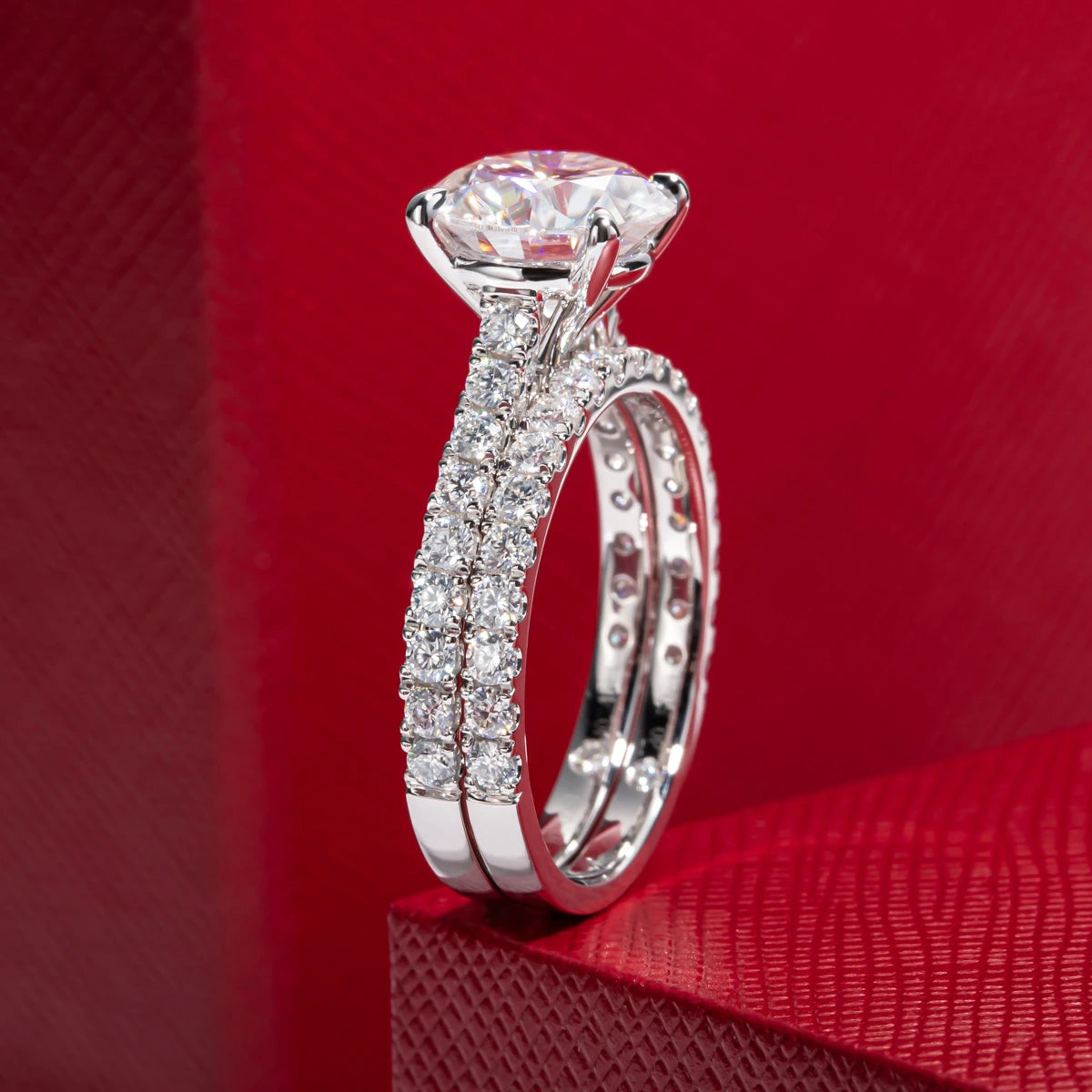 3 CT Round Cut Moissanite Bridal Engagement Ring Set