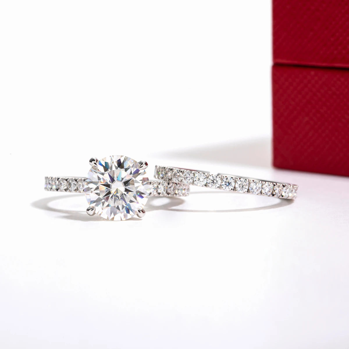 3 CT Round Cut Moissanite Bridal Engagement Ring Set