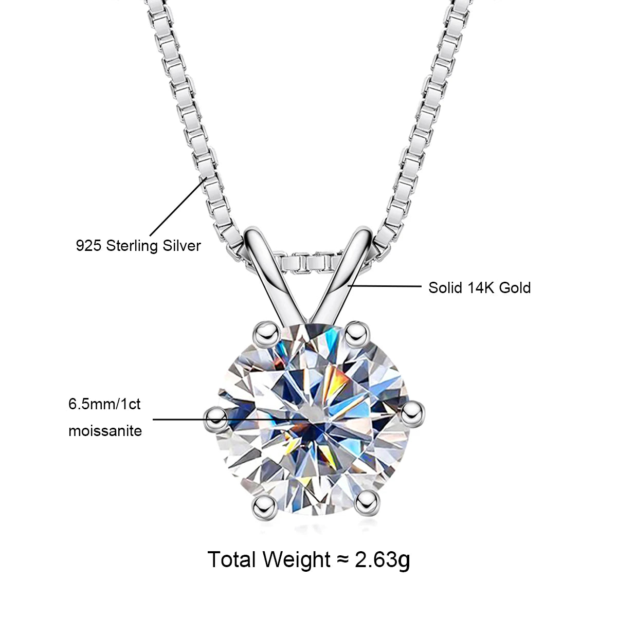 1 Carat D Color Moissanite Pendant Necklace
