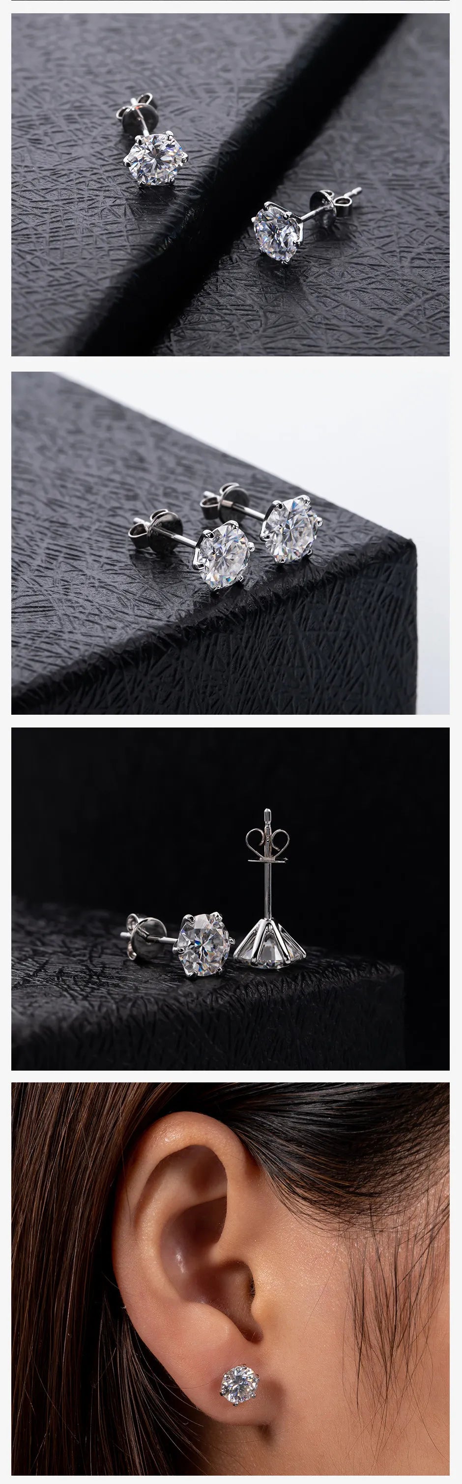 1 CT VVS1 D Color Moissanite Stud Earrings