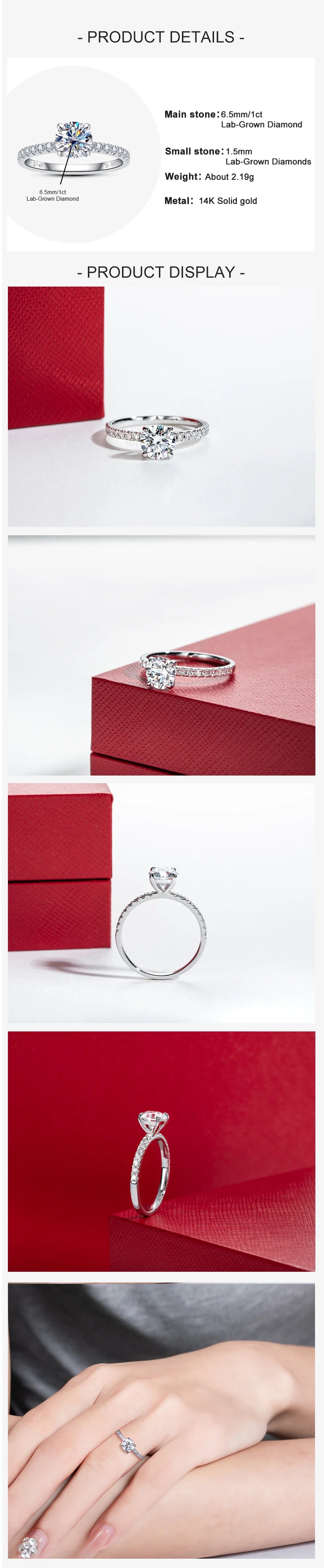 1 CT D Color Lab Grown Diamond Engagement Ring