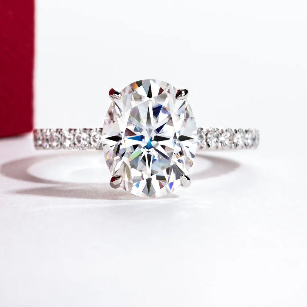 3 CT Oval Cut 14K Gold Moissanite Engagement Ring