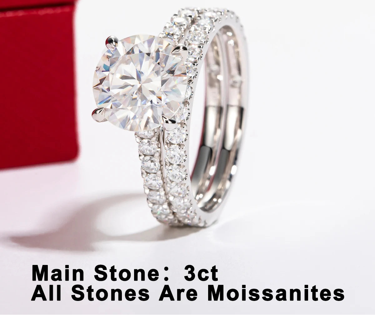 3 CT Round Cut Moissanite Bridal Engagement Ring Set