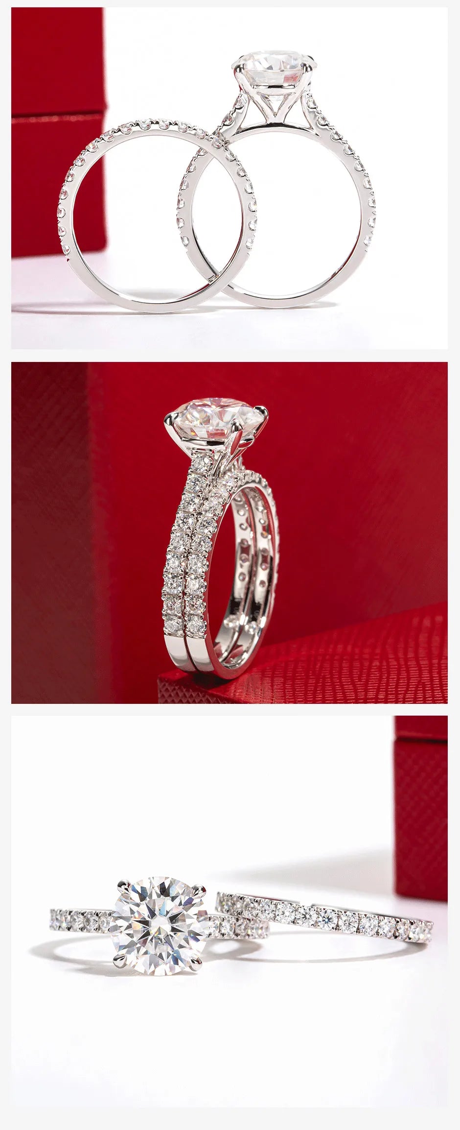 3 CT Round Cut Moissanite Bridal Engagement Ring Set