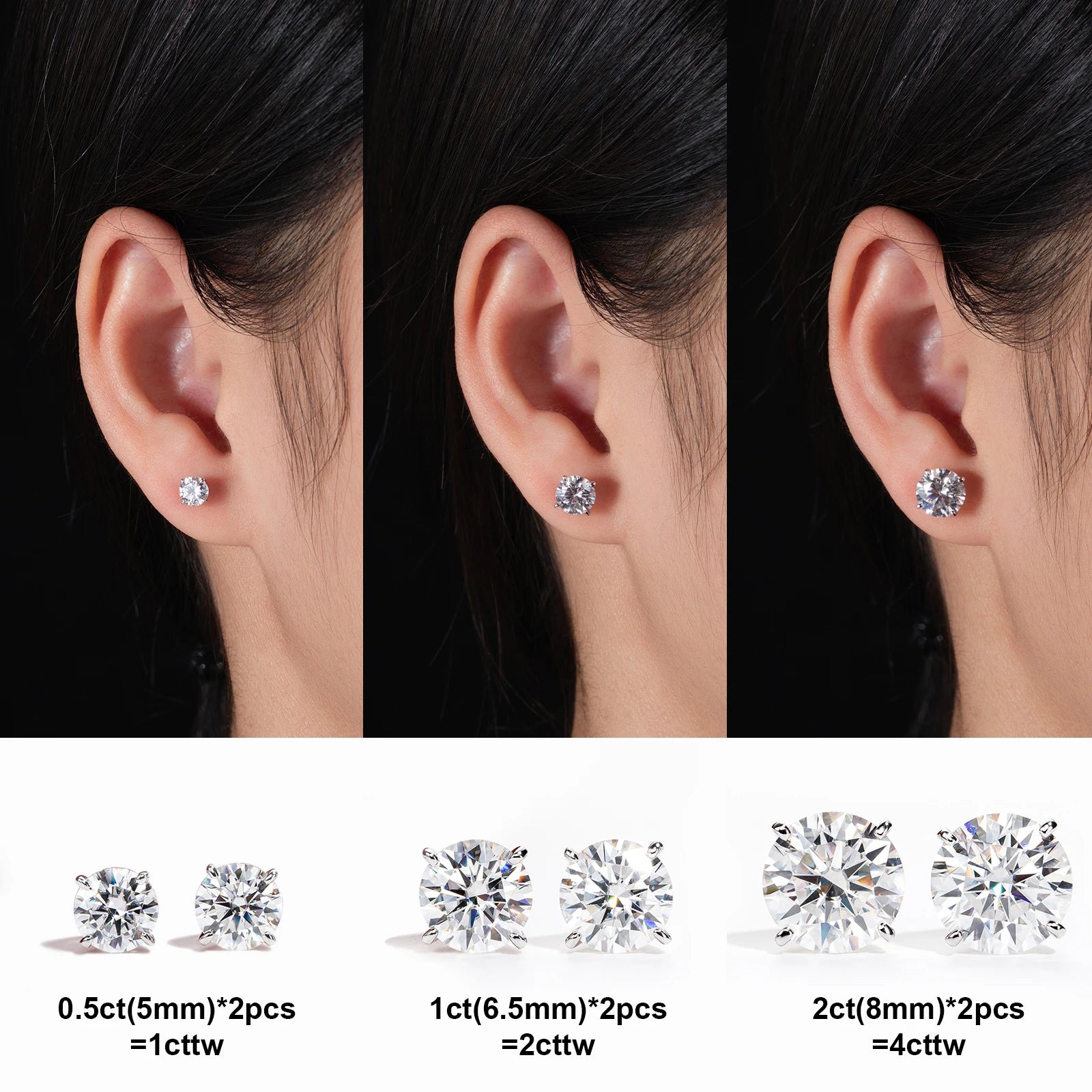 VVS1 14K Gold Round Cut Moissanite Earrings