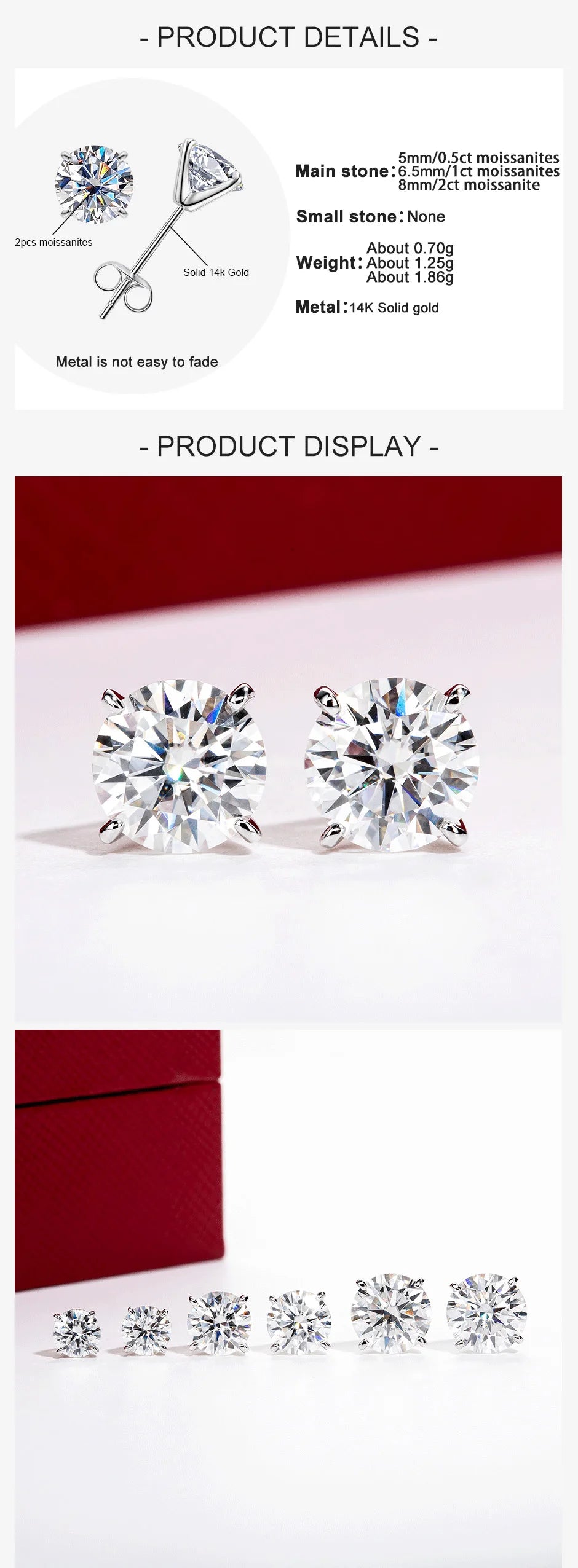 VVS1 14K Gold Round Cut Moissanite Earrings