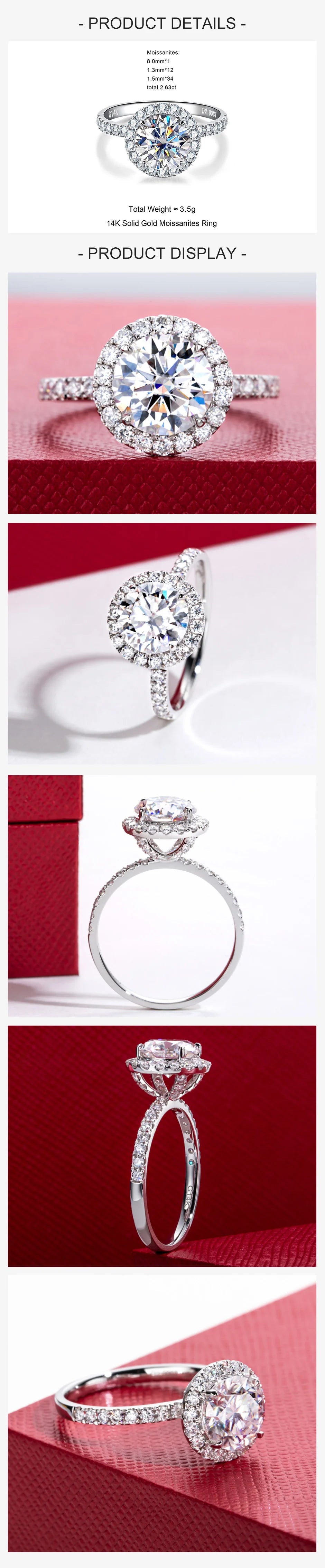 2 CT Round Cut Moissanite Halo Engagement Ring