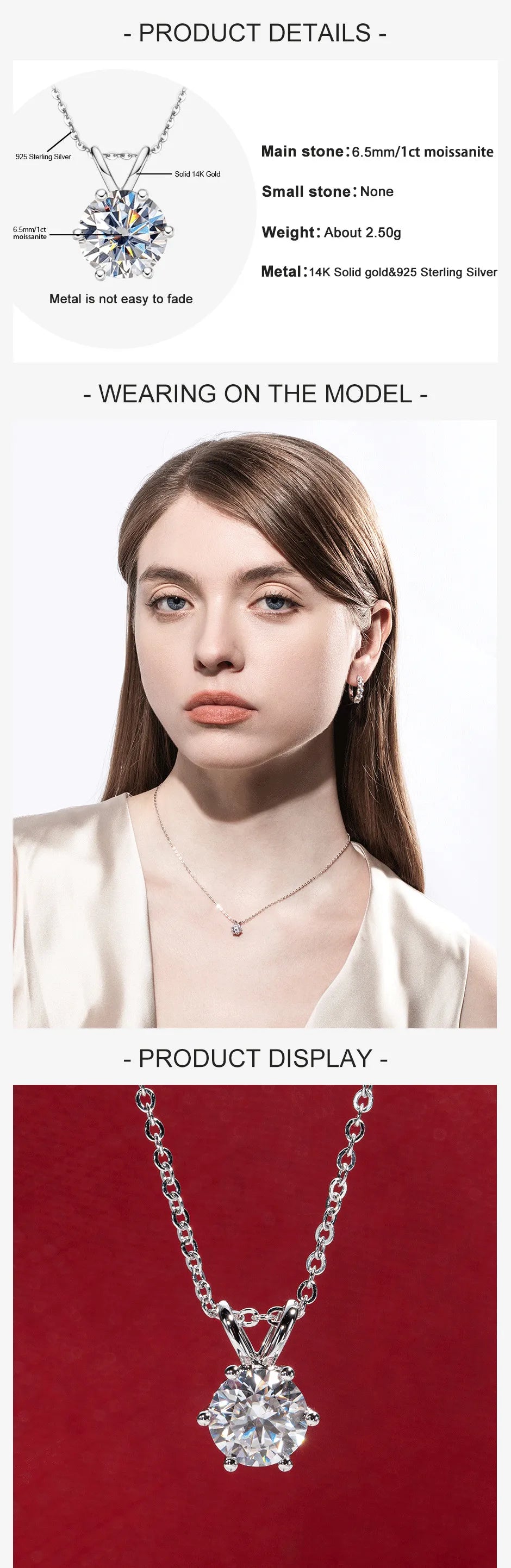 1 Carat D Color Moissanite Pendant Necklace