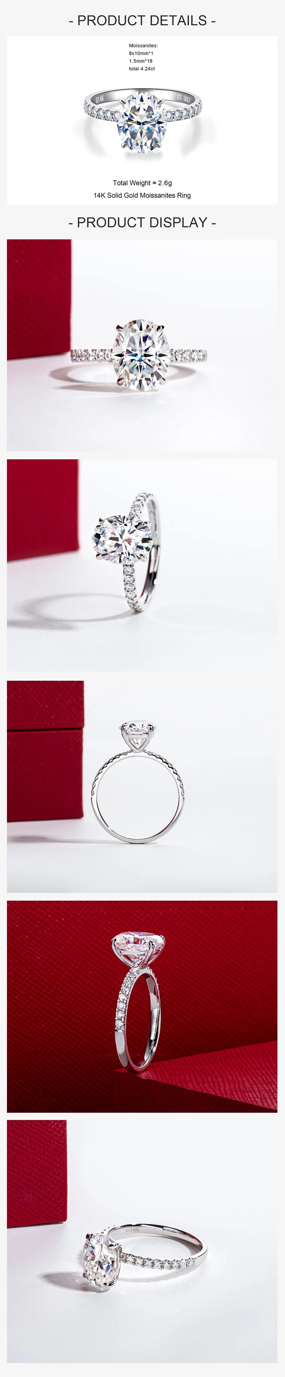 3 CT Oval Cut 14K Gold Moissanite Engagement Ring