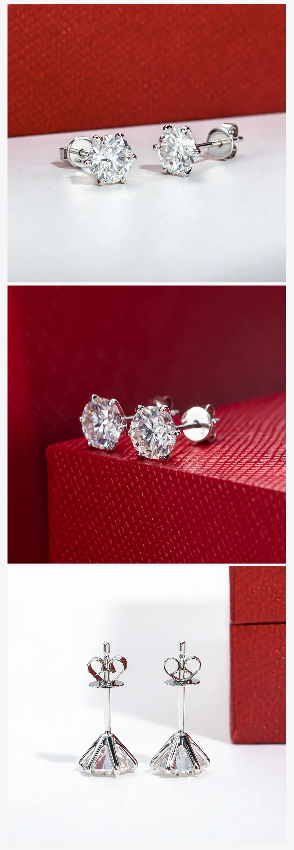 1 CT VVS1 D Color Moissanite Stud Earrings