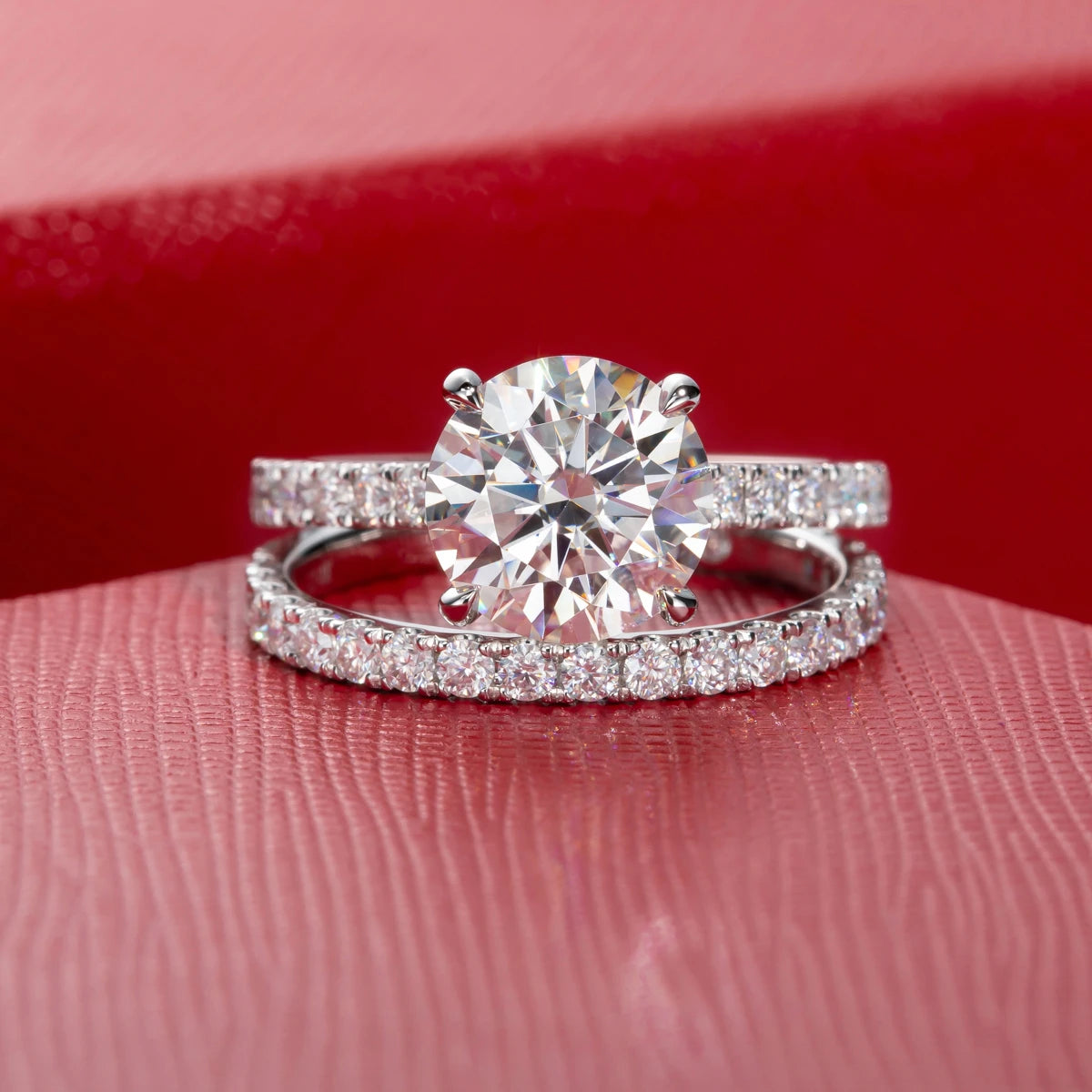 3 CT Round Cut Moissanite Bridal Engagement Ring Set