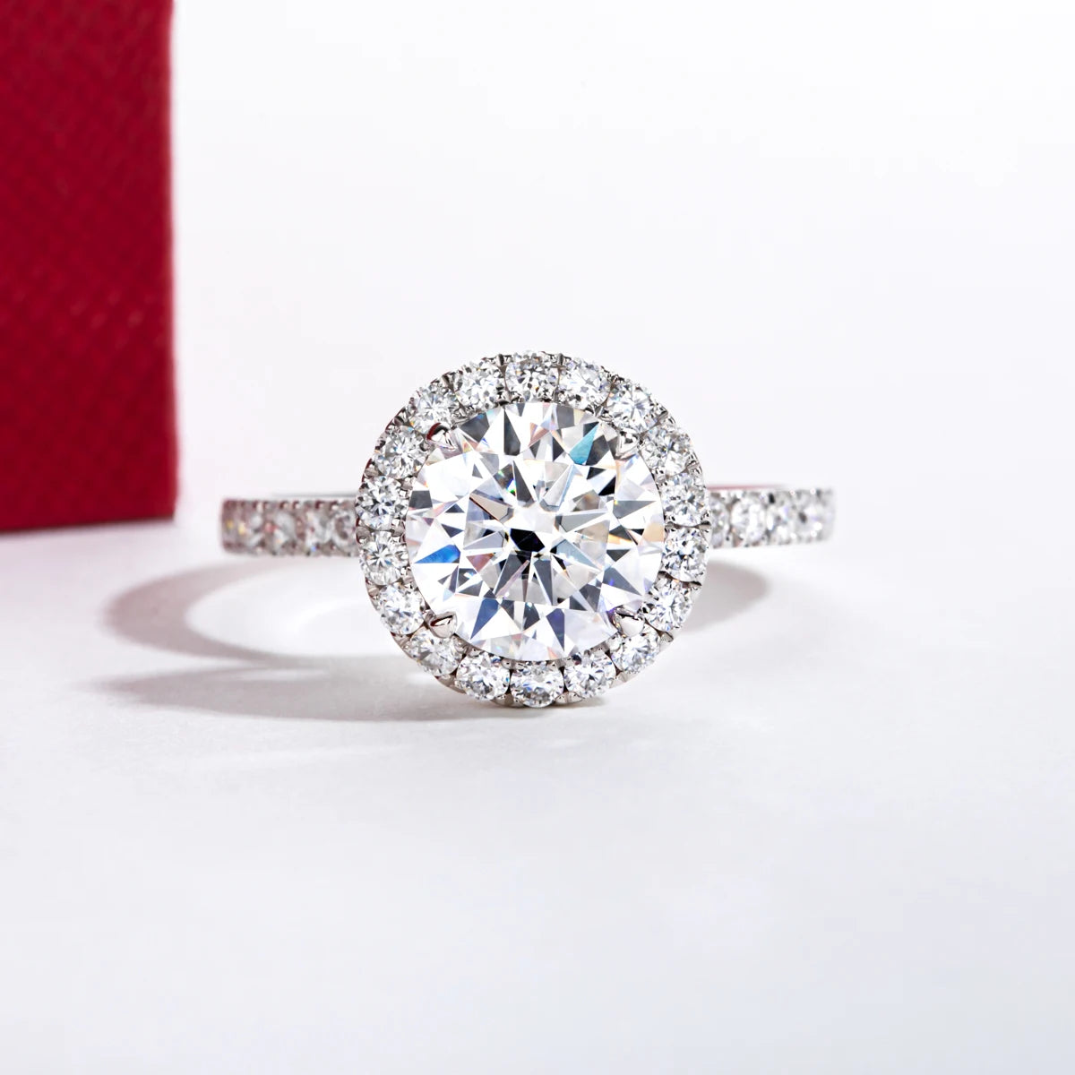 2 CT Round Cut Moissanite Halo Engagement Ring