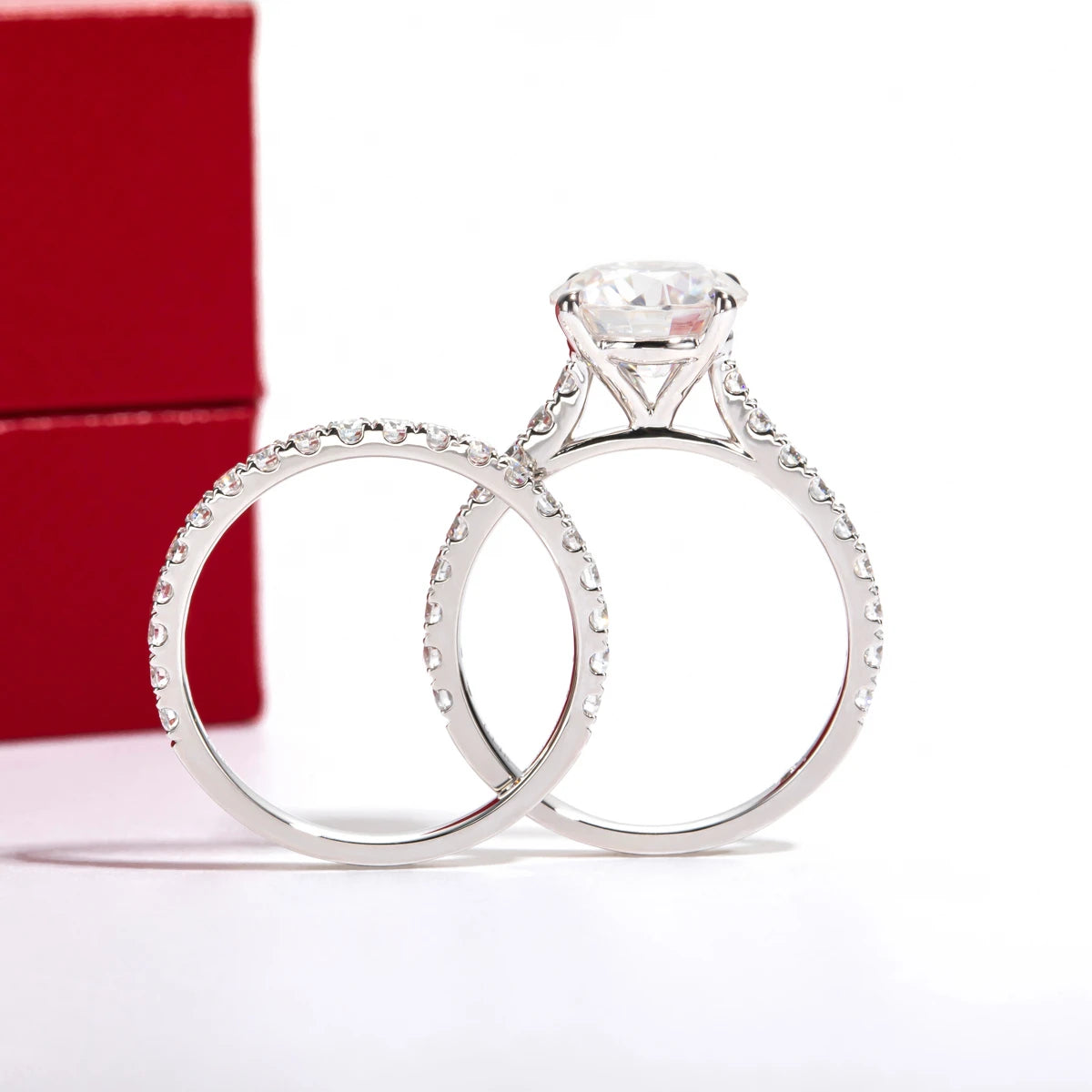 3 CT Round Cut Moissanite Bridal Engagement Ring Set