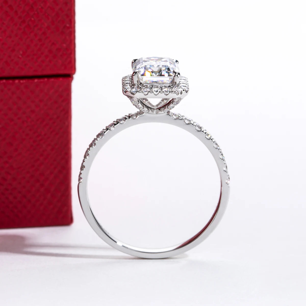 2 CT Emerald Cut Moissanite Halo Engagement Ring