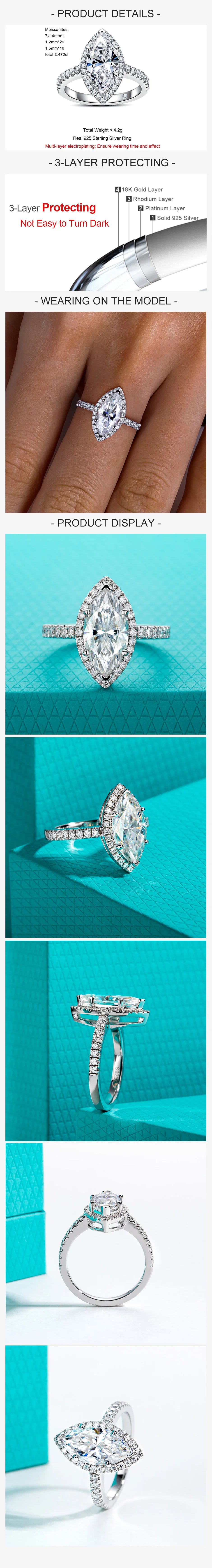 3 CT Marquise Cut Moissanite Halo Engagement Ring