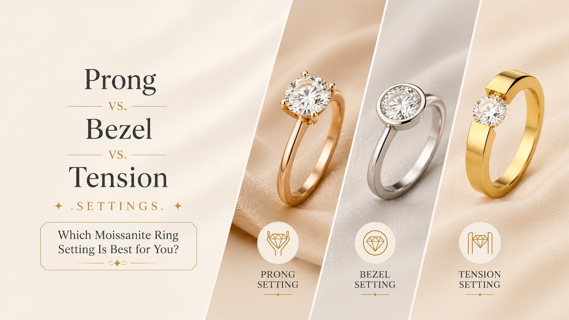 Prong vs. Bezel vs. Tension Settings: Which Moissanite Ring Setting Is Best for You?