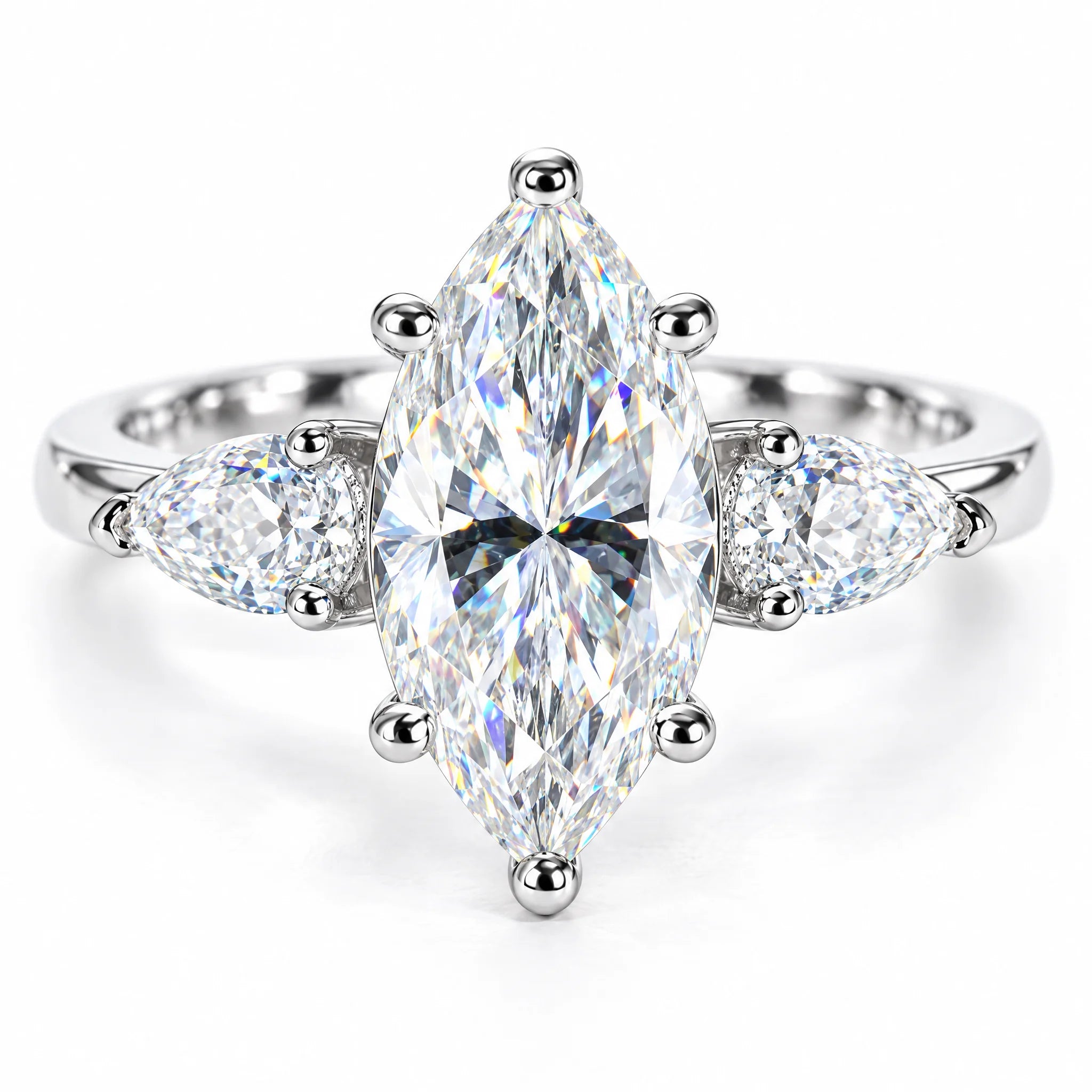 4 CTTW Marquise/Pear Cut Moissanite Engagement Ring