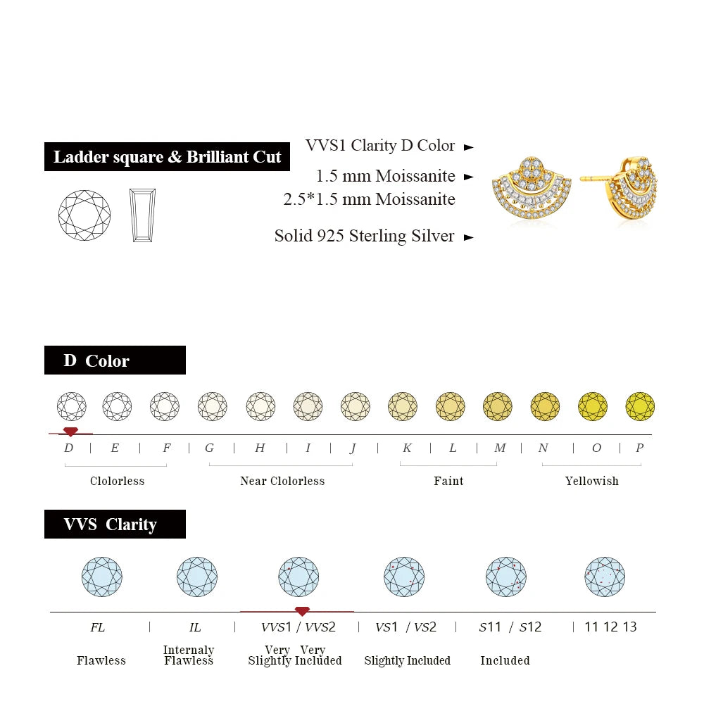 VVS1 D Color Moissanite Sector Earrings | S925.