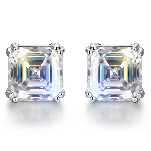5MM Asscher-Cut Moissanite Stud Earrings