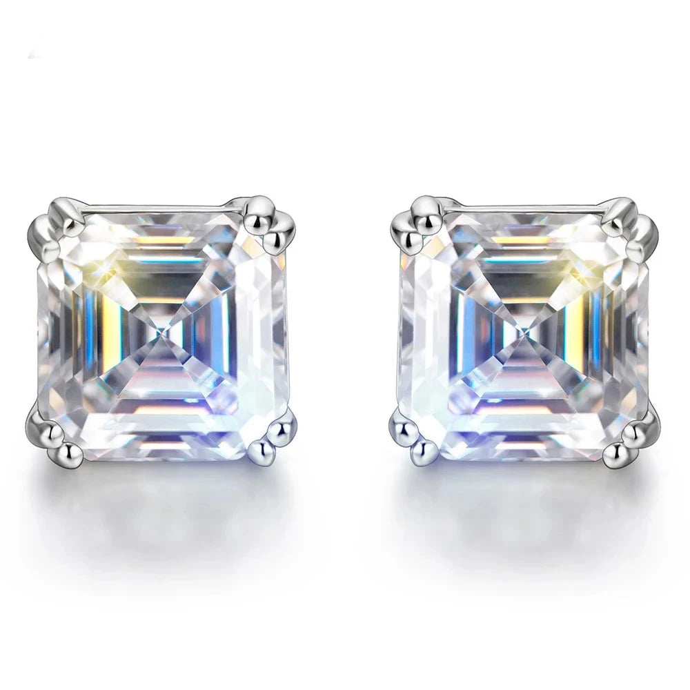 5MM Asscher-Cut Moissanite Stud Earrings