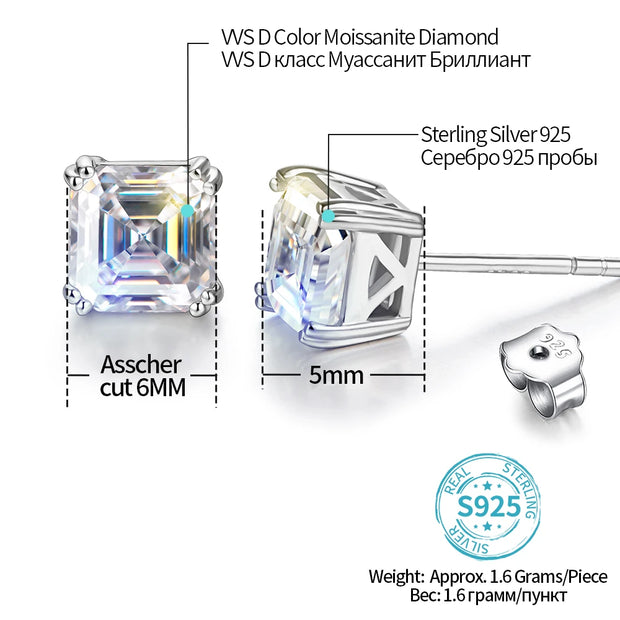 5MM Asscher-Cut Moissanite Stud Earrings