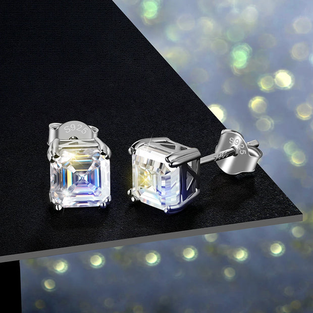 5MM Asscher-Cut Moissanite Stud Earrings