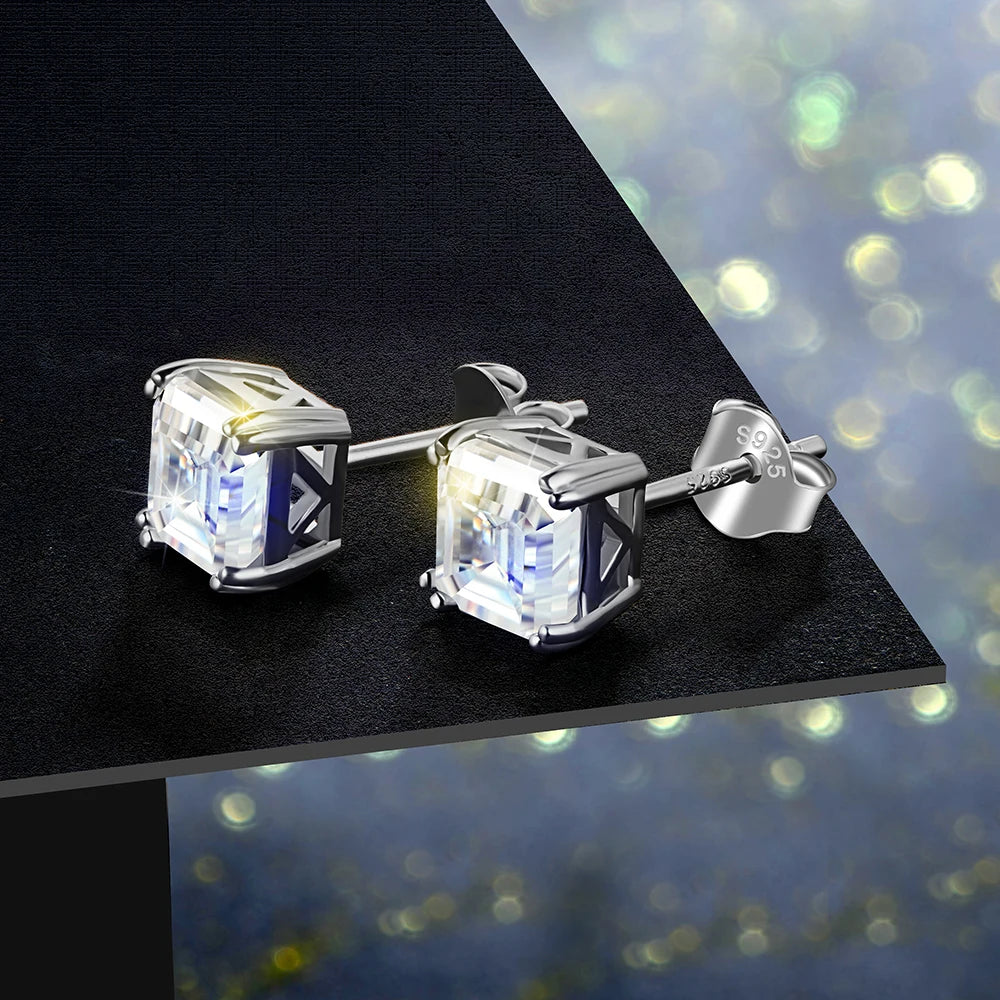 5MM Asscher-Cut Moissanite Stud Earrings