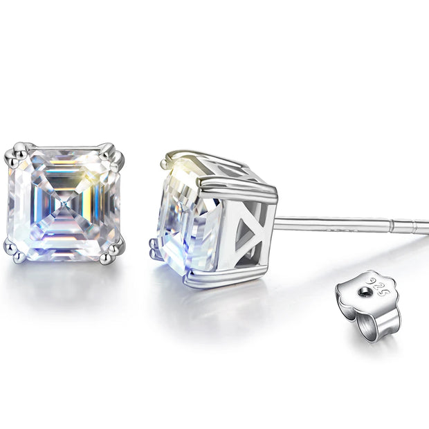 5MM Asscher-Cut Moissanite Stud Earrings
