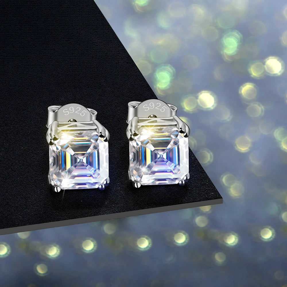 5MM Asscher-Cut Moissanite Stud Earrings