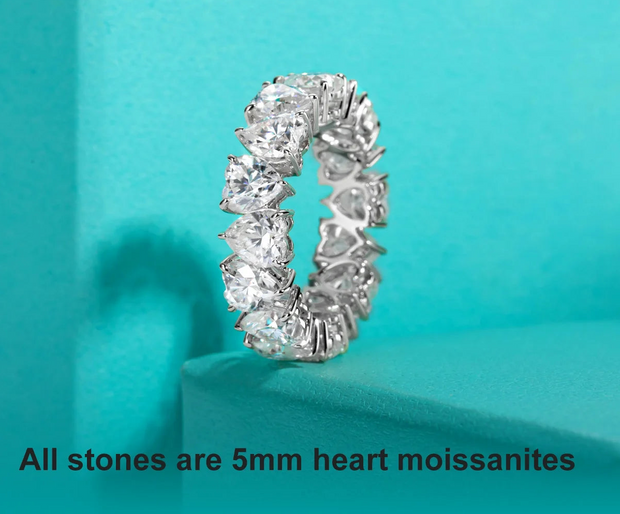 GK Moissanites 5mm Heart Cut D Color Moissanite Eternity Band