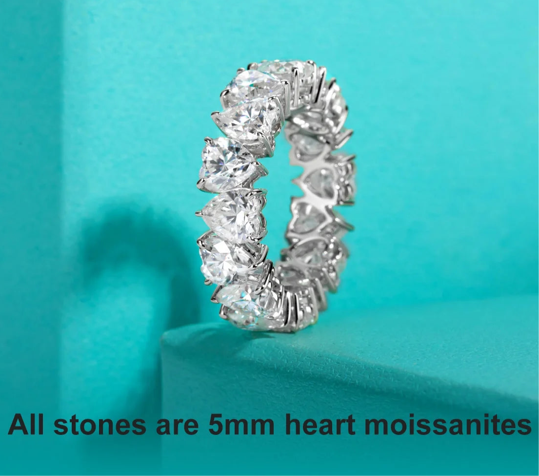 GK Moissanites 5mm Heart Cut D Color Moissanite Eternity Band