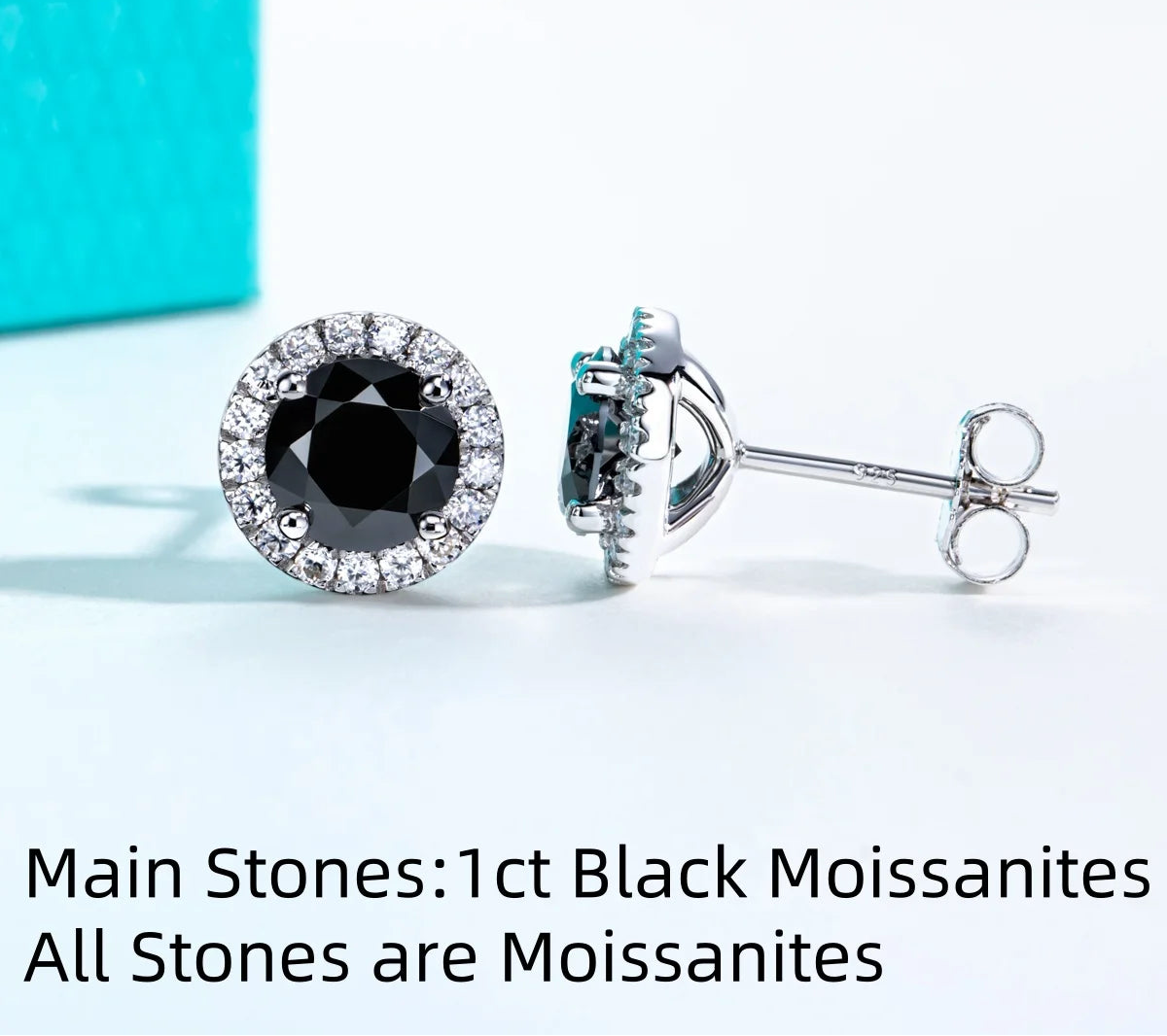 1 CT Black Moissanite Classic Stud Earring