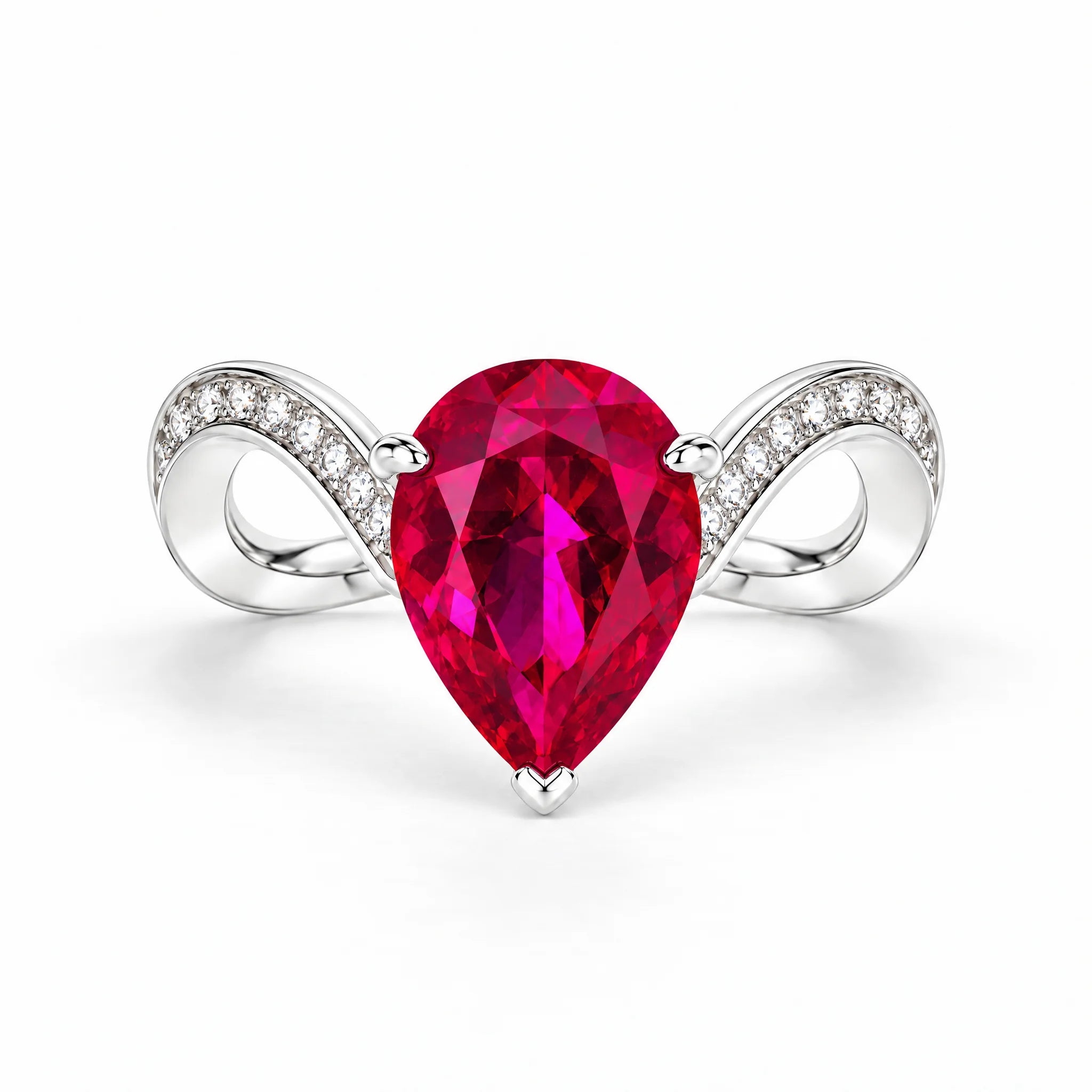 6 CT Pear Cut Lab Sapphire & Ruby Wedding Ring