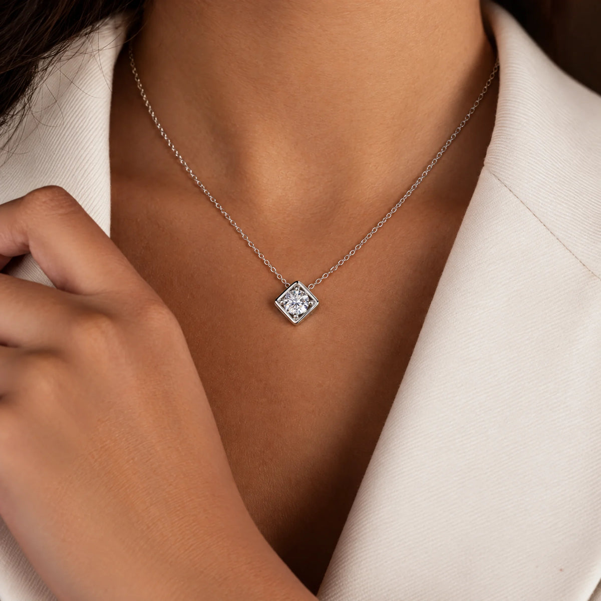 VVS1 Moissanite Square Pendant Necklace