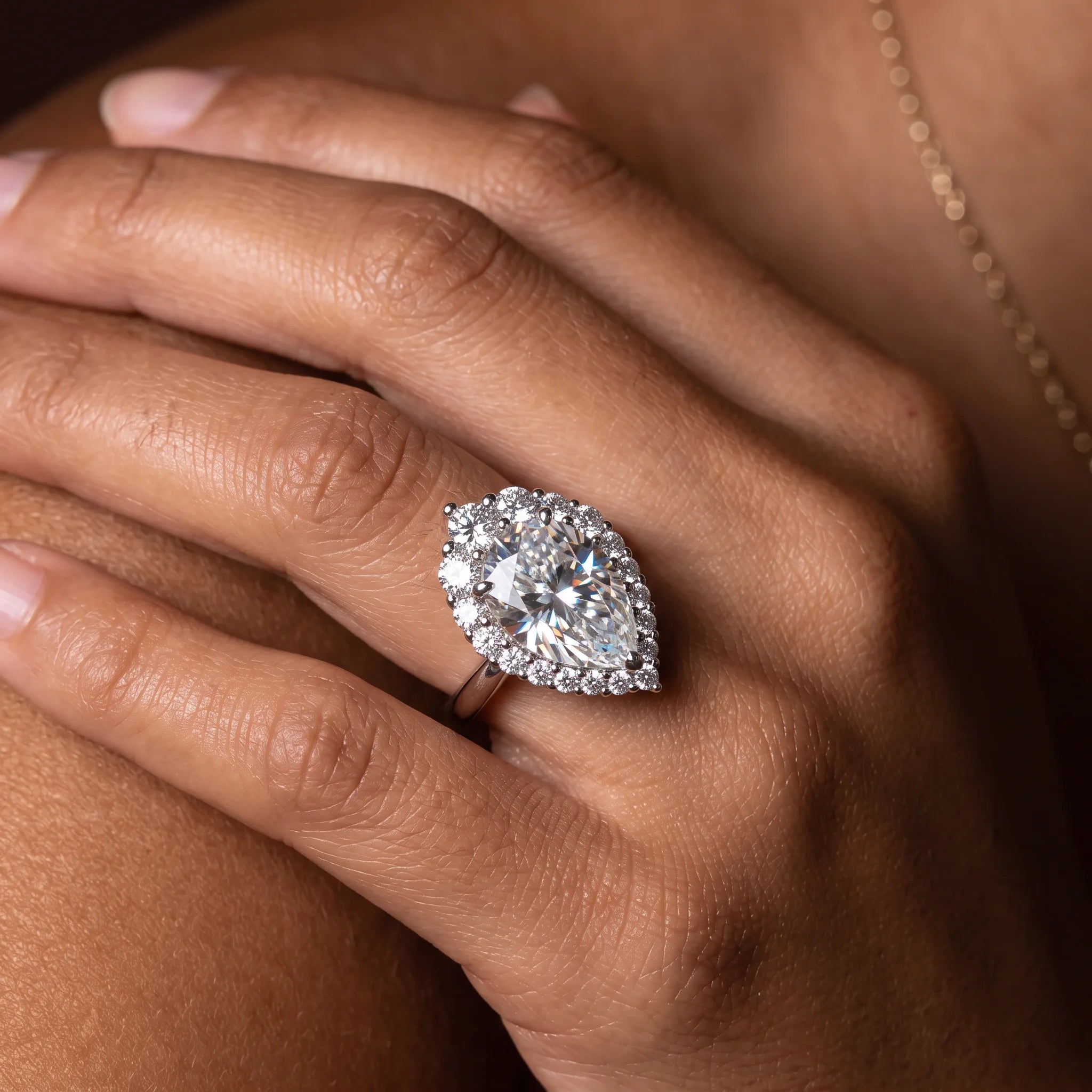2.6CT Pear Cut D Color Moissanite Halo Engagement Ring