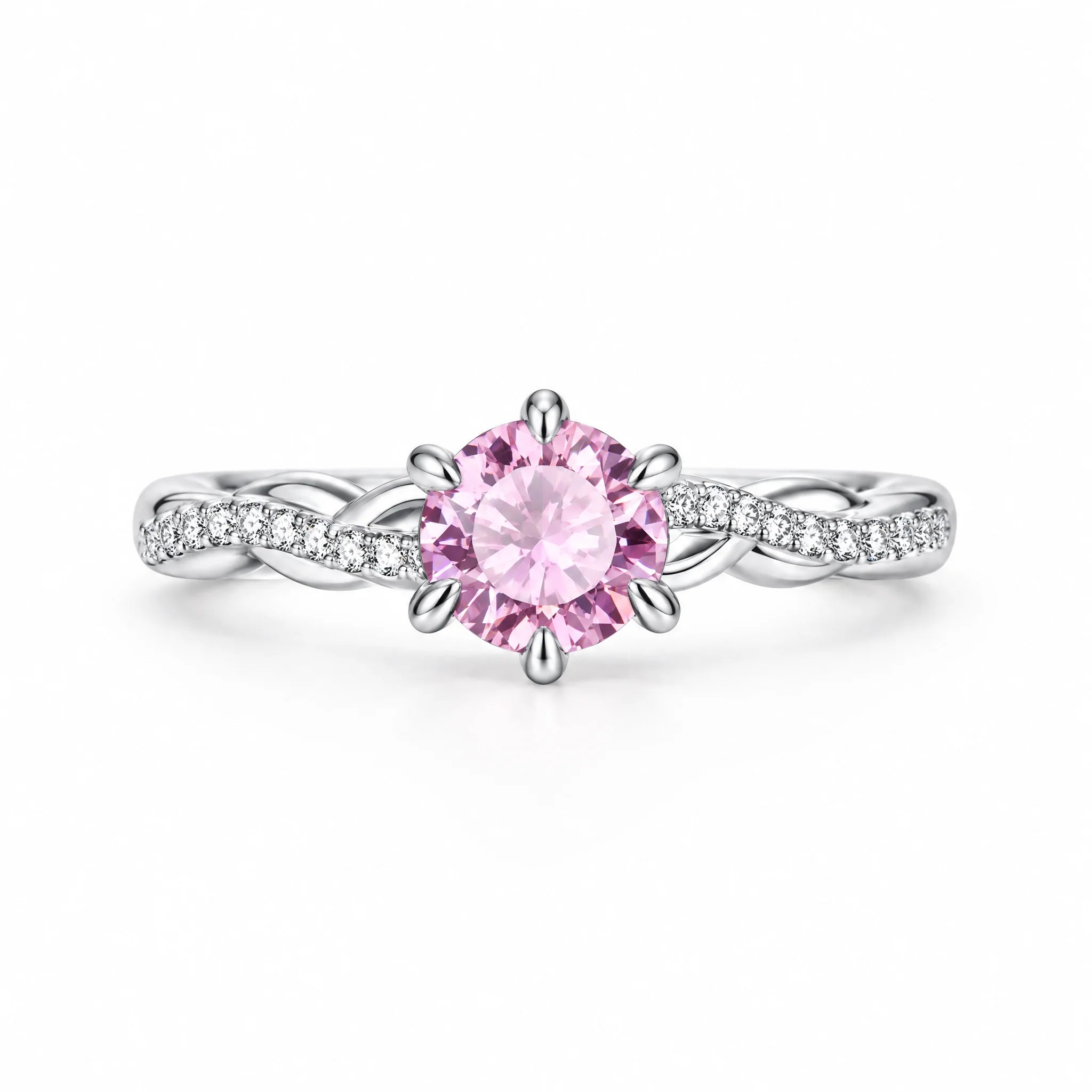 1 CT D Color Round Cut Pink Moissanite Ring