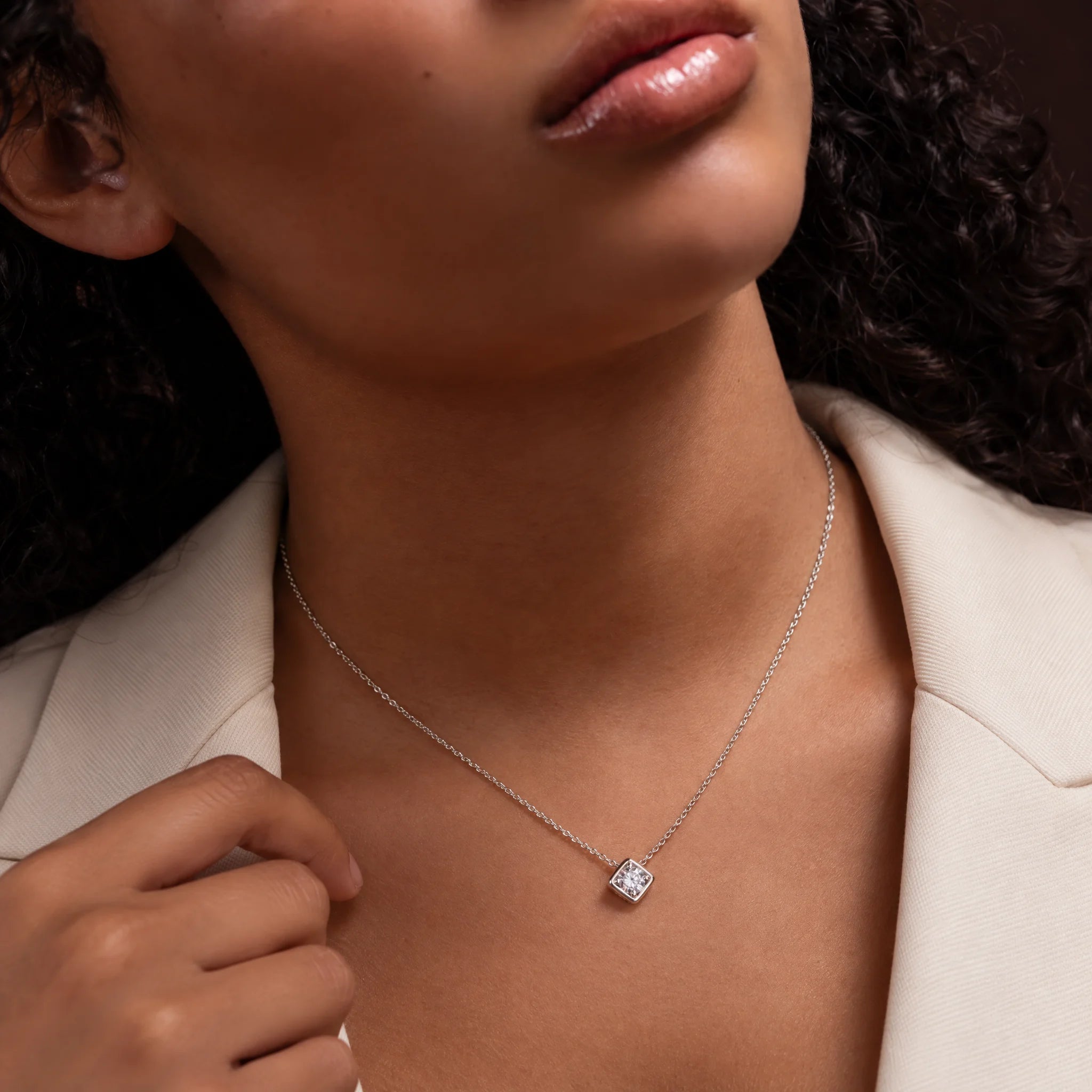 VVS1 Moissanite Square Pendant Necklace