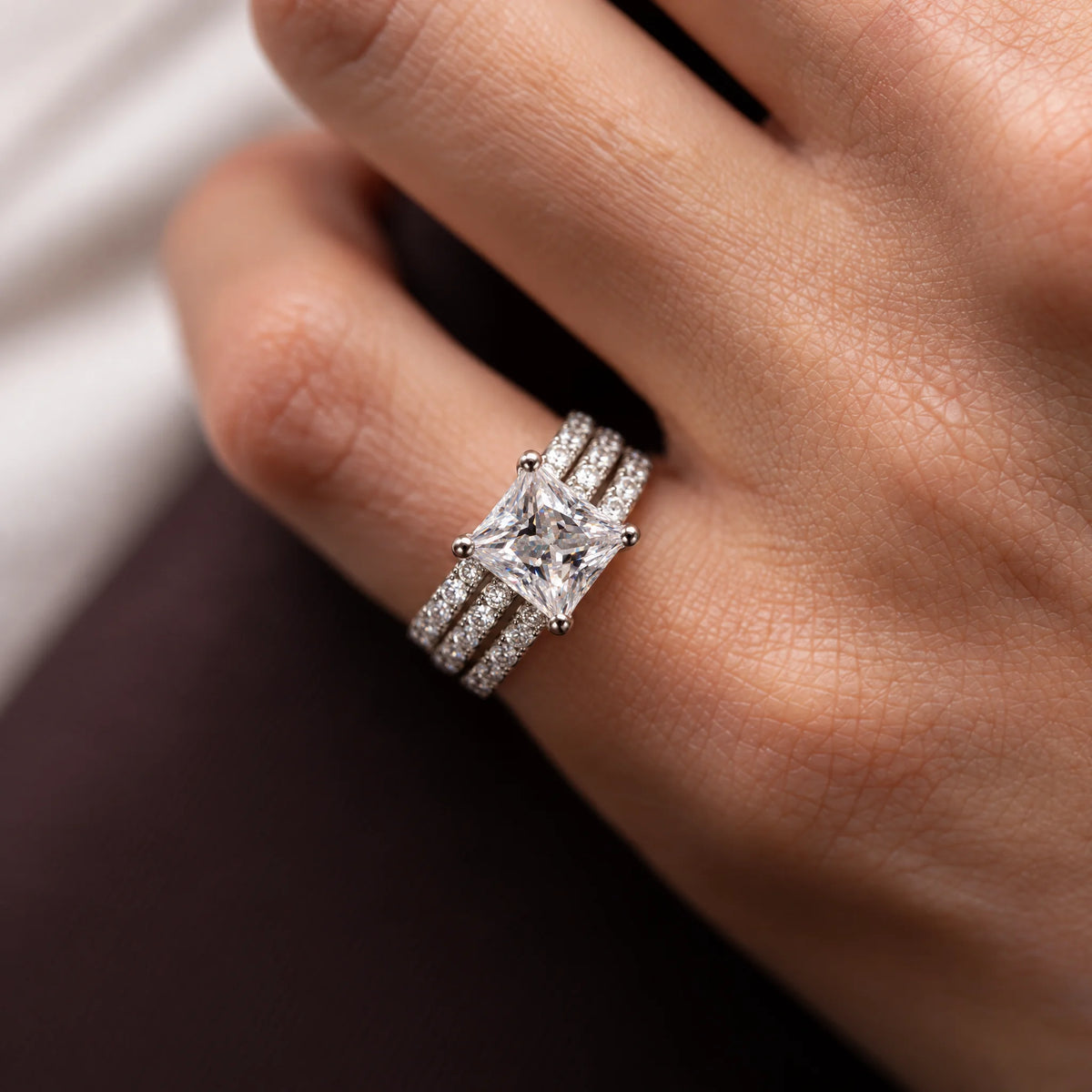 3CT Princess Cut D Color Moissanite Engagement Bridal Set