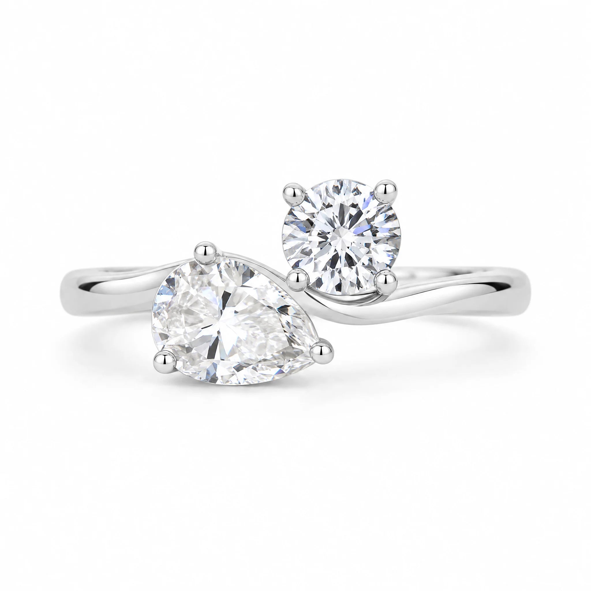 Toi Et Moi Pear & Round Cut Moissanite Bypass Ring