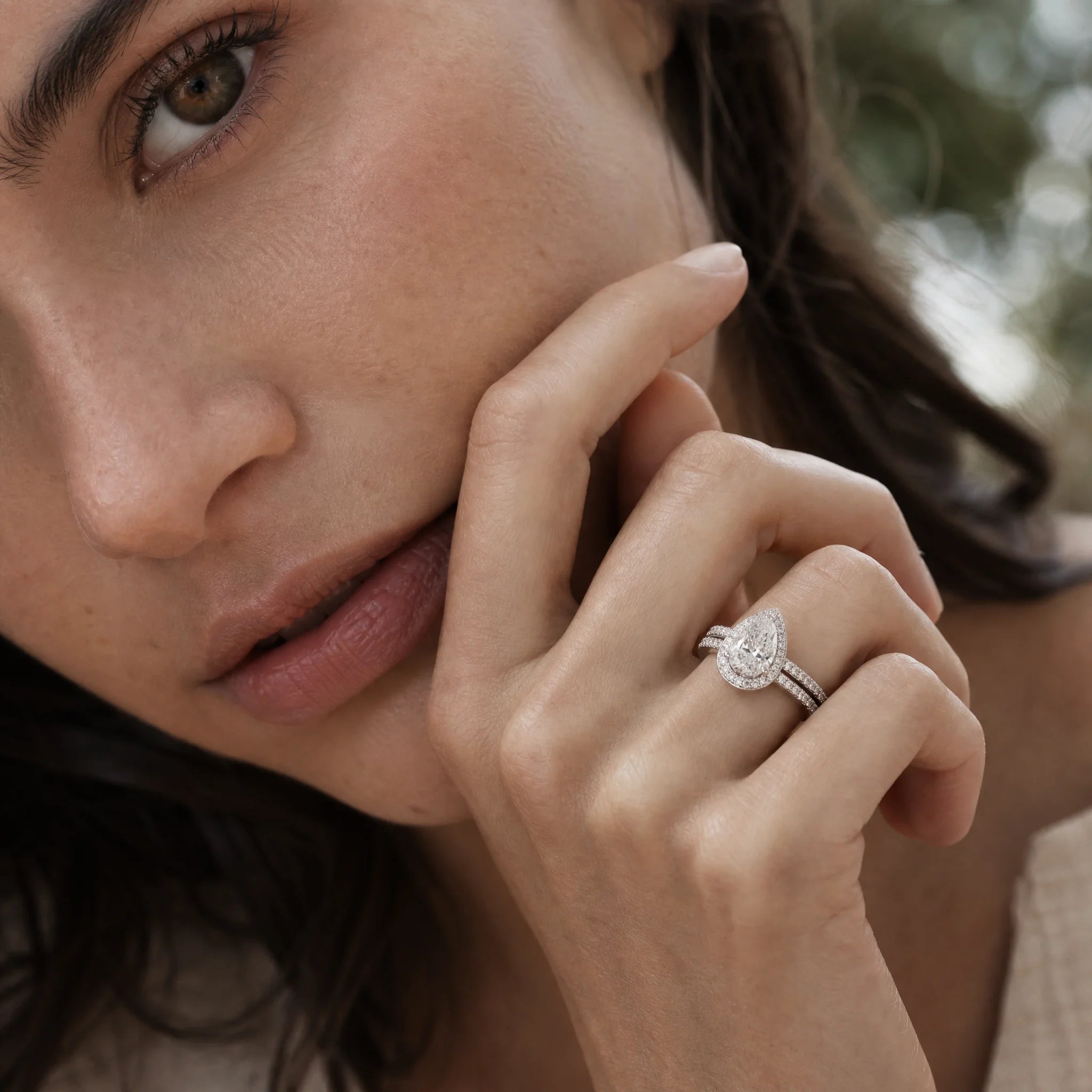 4.8 CTTW Pear Cut Moissanite Halo Bridal Ring