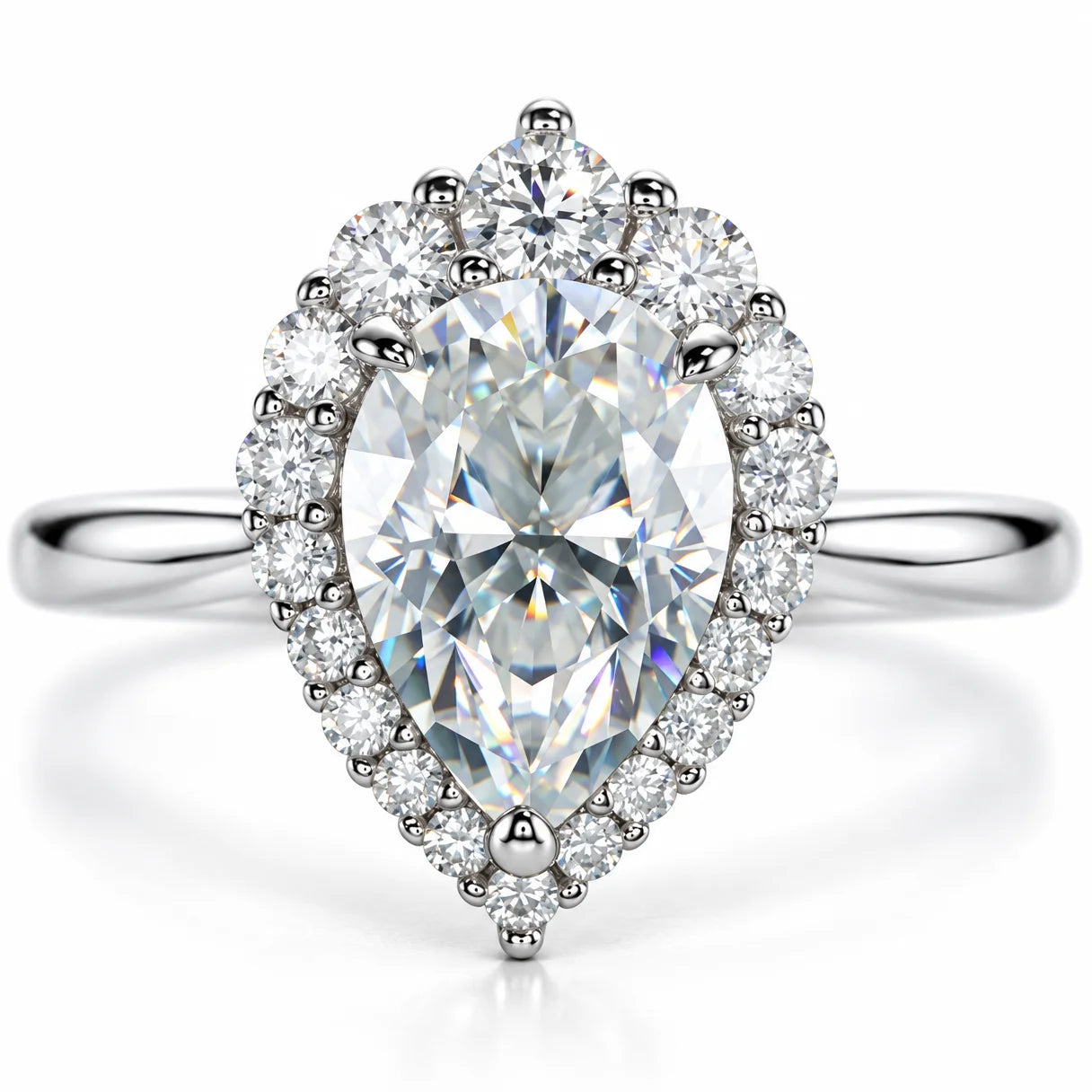 2.6CT Pear Cut D Color Moissanite Halo Engagement Ring