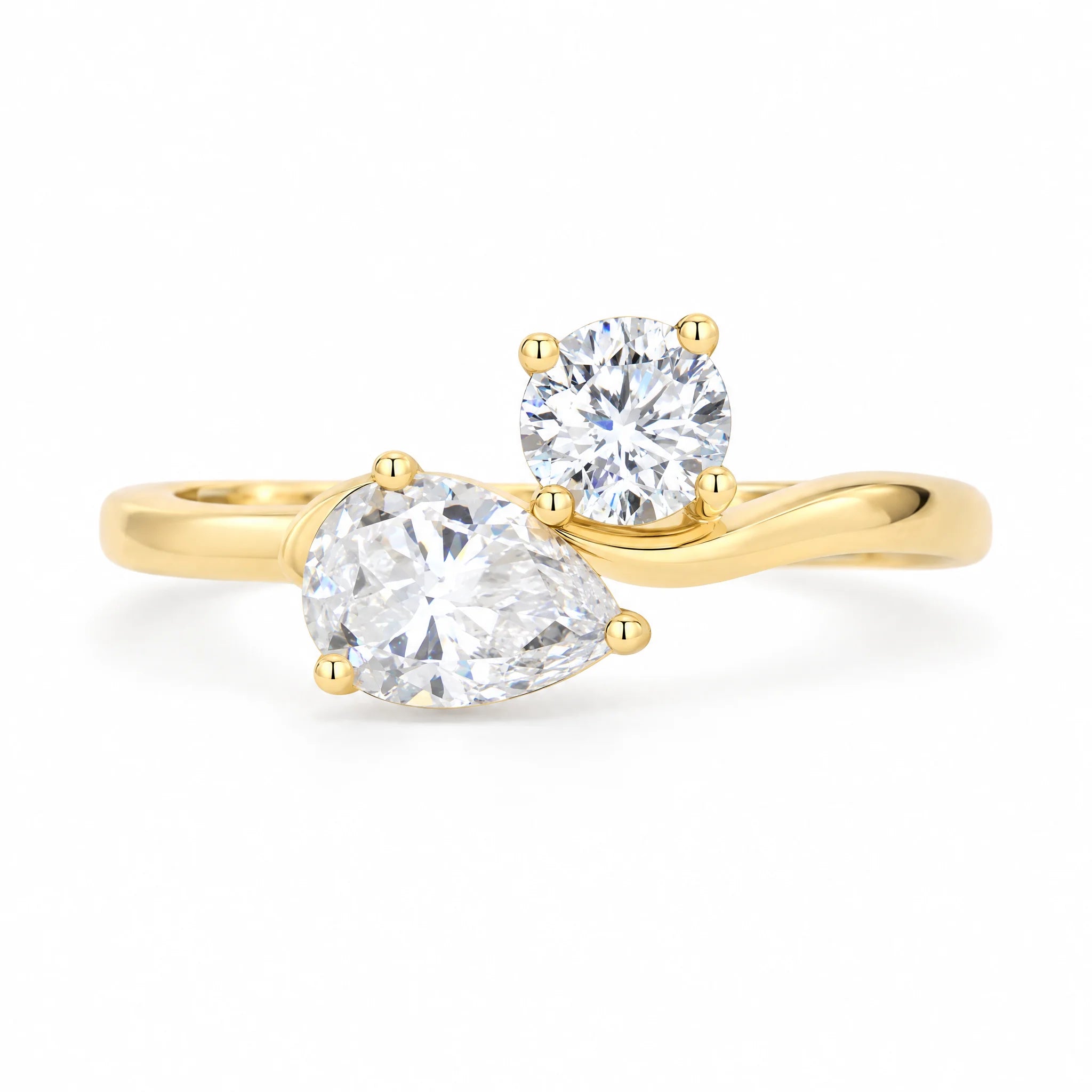 Toi Et Moi Pear & Round Cut Moissanite Bypass Ring