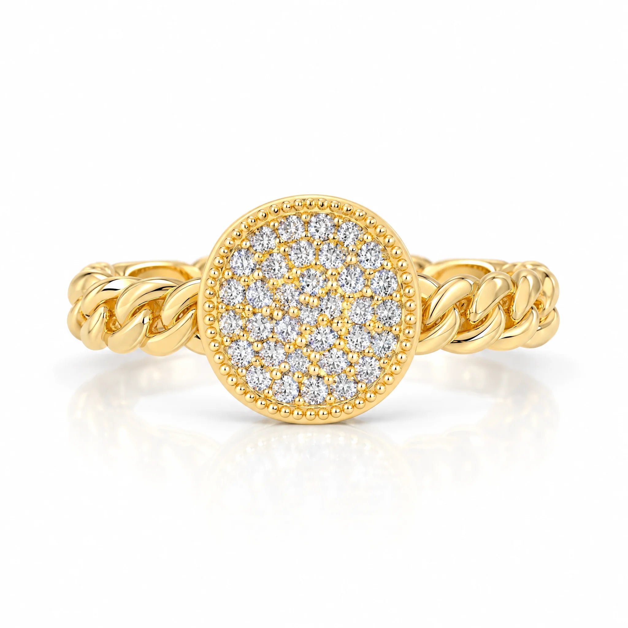 Oval Pave Moissanite Cuban Link Ring