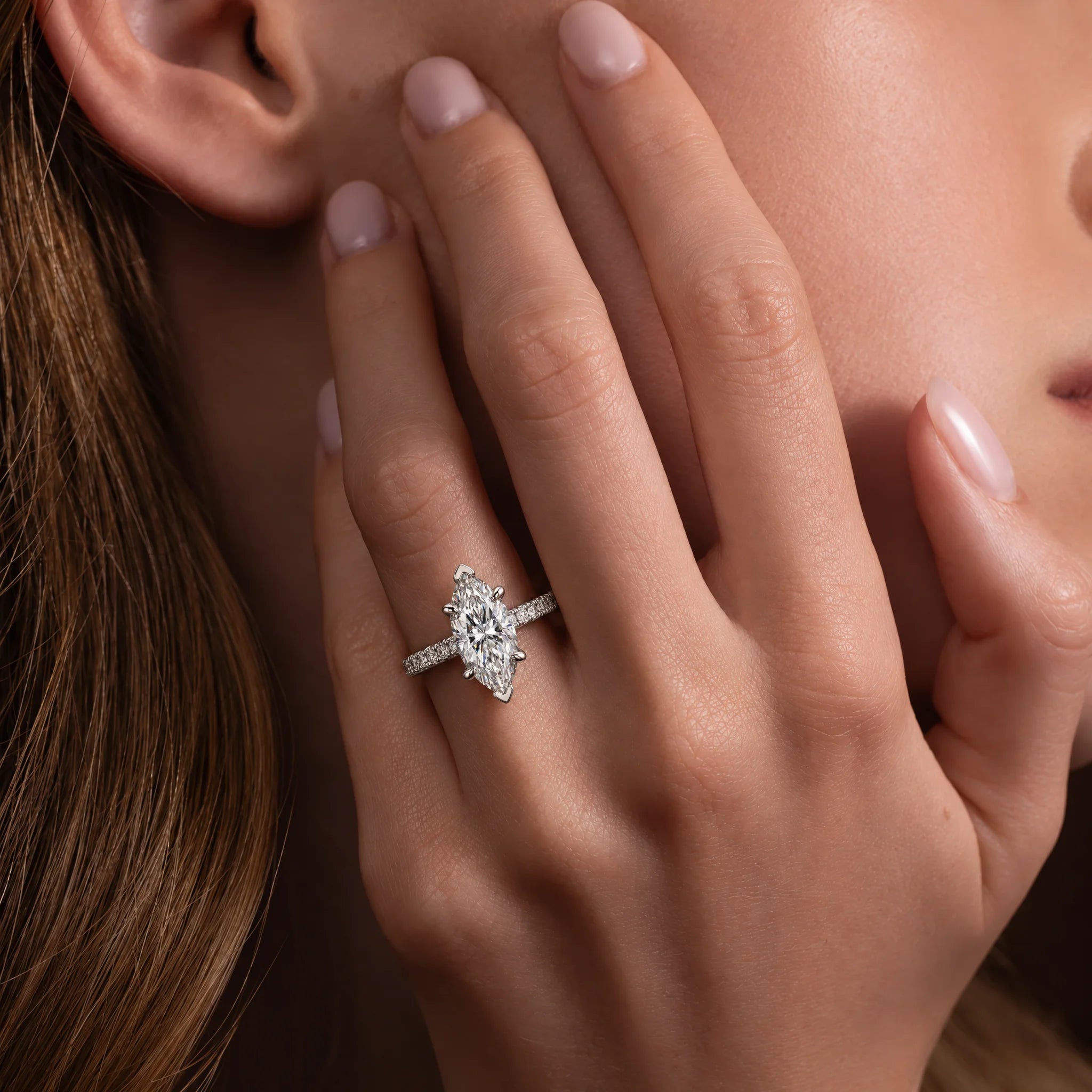 3 CT VVS1 Marquise Cut Moissanite Engagement Ring