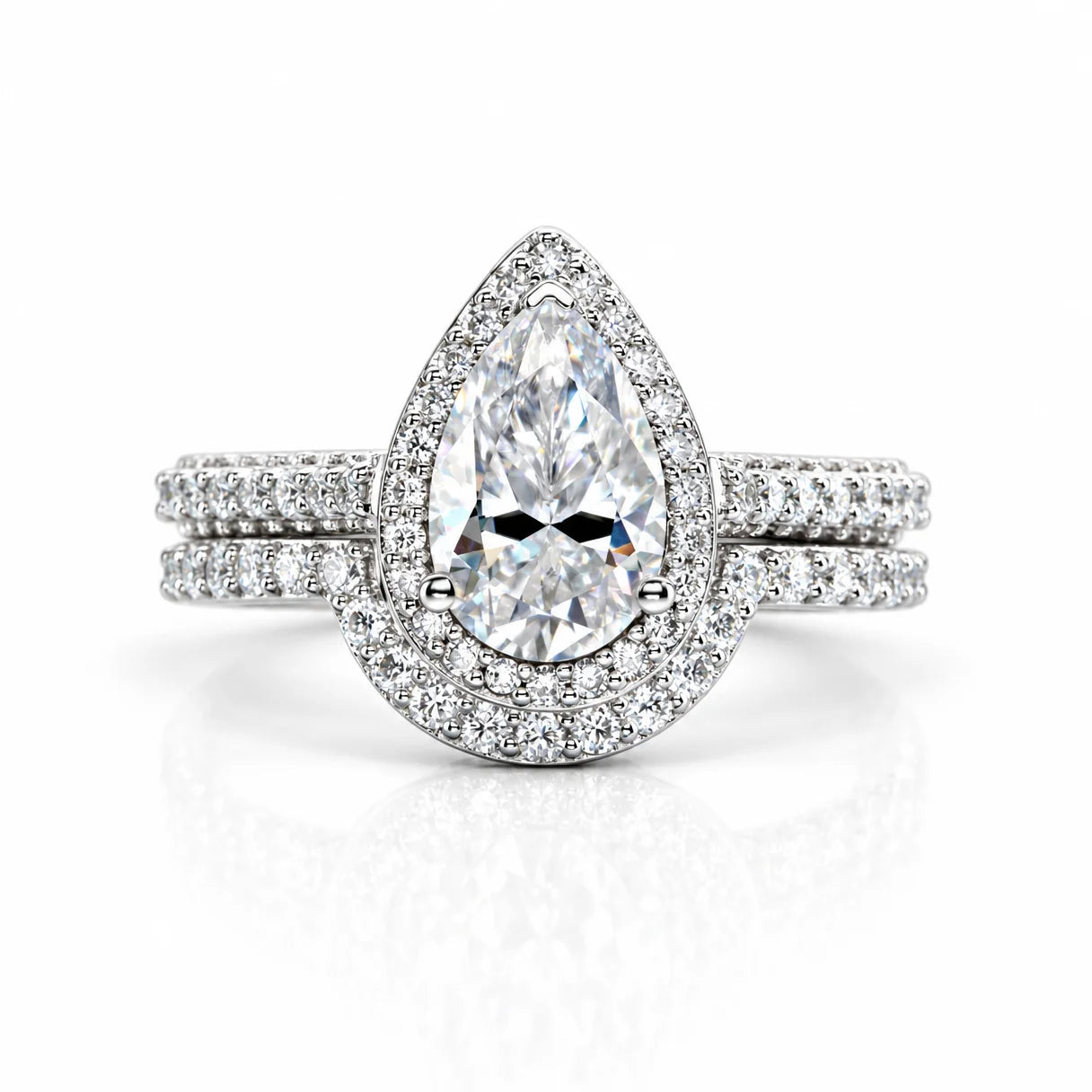 4.8 CTTW Pear Cut Moissanite Halo Bridal Ring