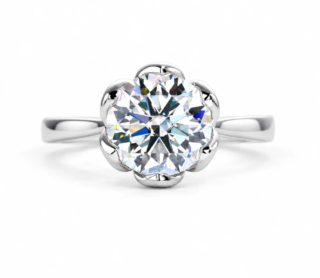 3 CT D Color Moissanite Lotus Engagement Ring
