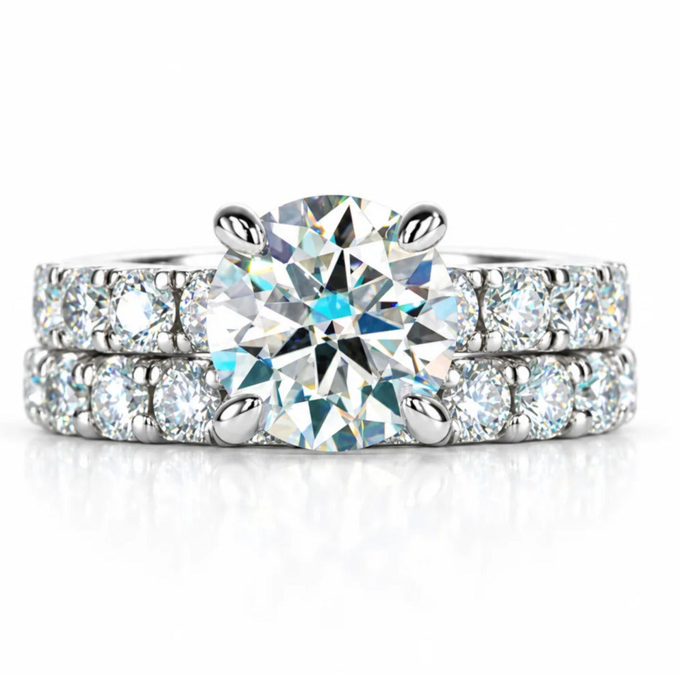 3.5 CT Round Cut Moissanite Engagement Ring Set