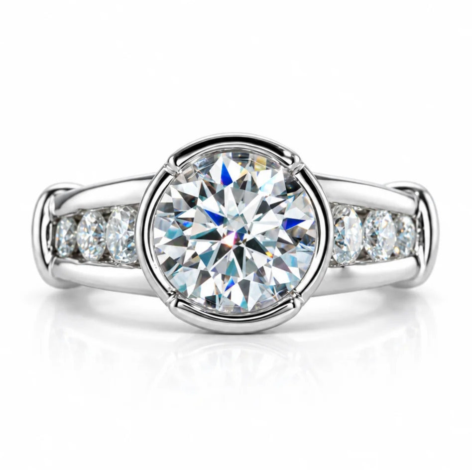 3 CT Halo Round Cut Moissanite Engagement Ring